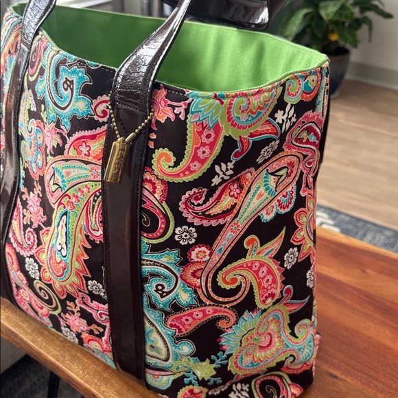 Colorful Paisley Tote Bag with Brown Handles - Picture 3 of 3